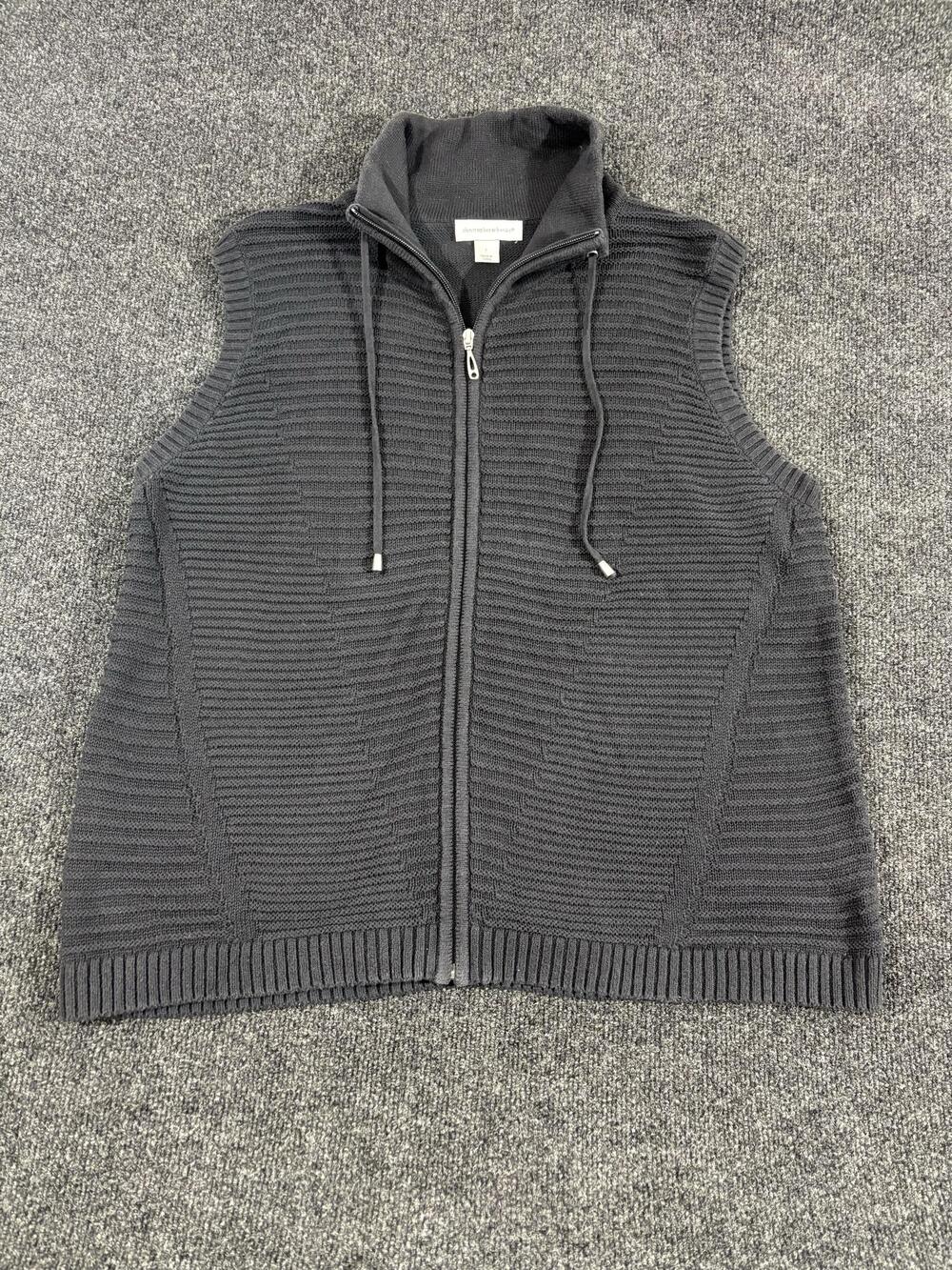 Christopher & Banks Vest Womens L Gray Zip Front Mock Neck Knit Cotton Casual